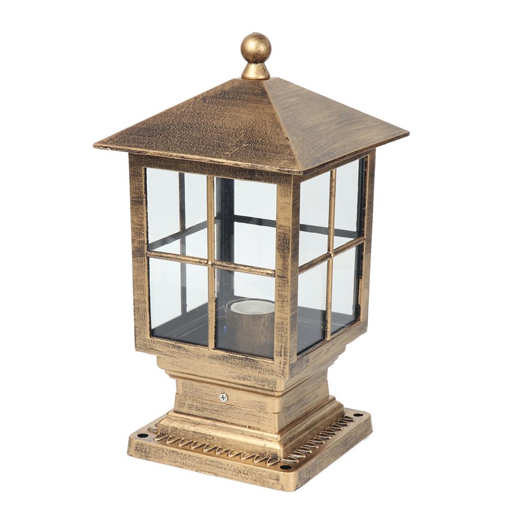 KUEYANB Retro Style Courtyard Porch Light Fixture Outdoor Wired Lantern Column Lamp for Garden Patio Porch Exterior Lamp Post Lantern Head for Deck Stair Rail Lawn Waterproof Corridor Pillar Light