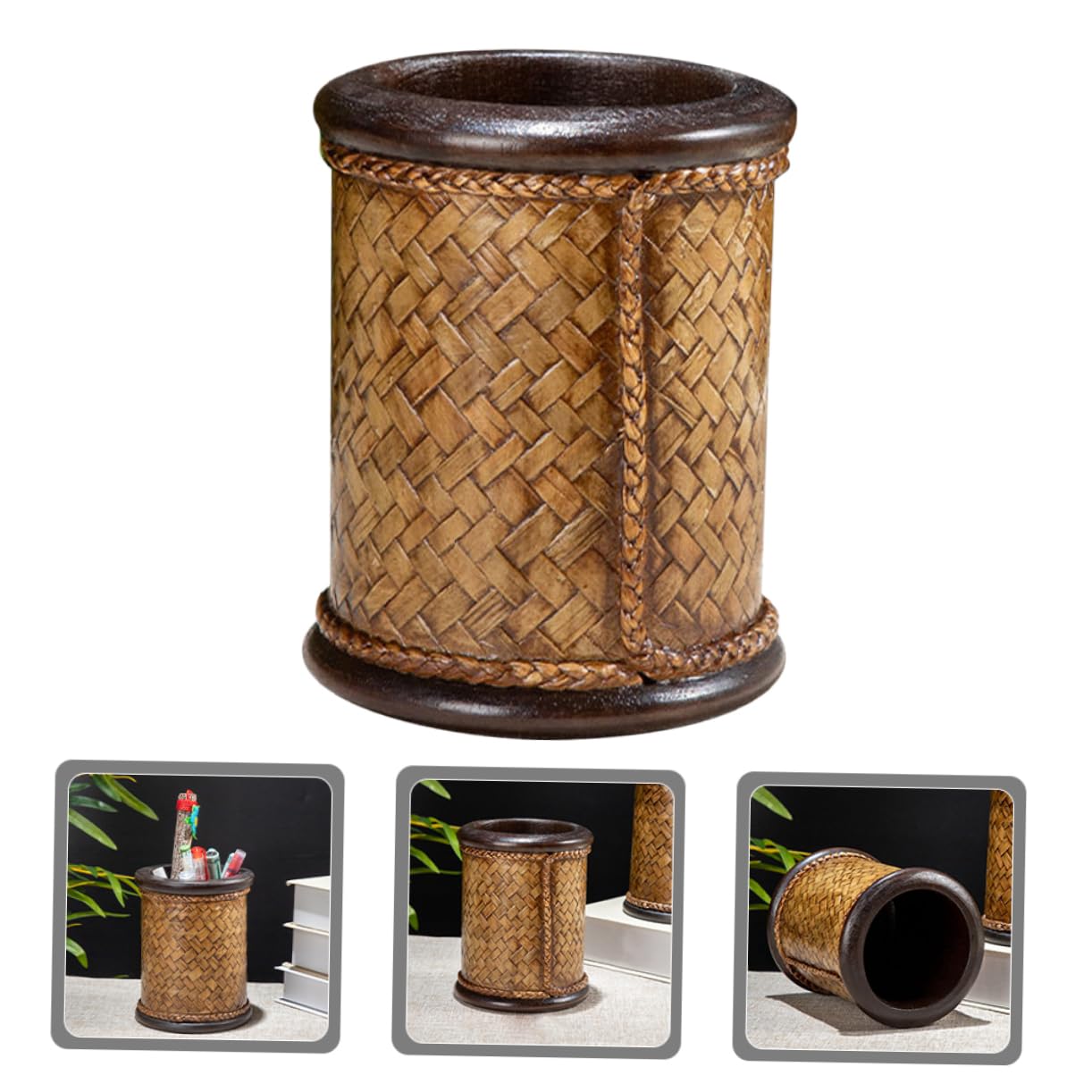 Portalápices de Madera Café, Organizador Clásico de Gran Capacidad