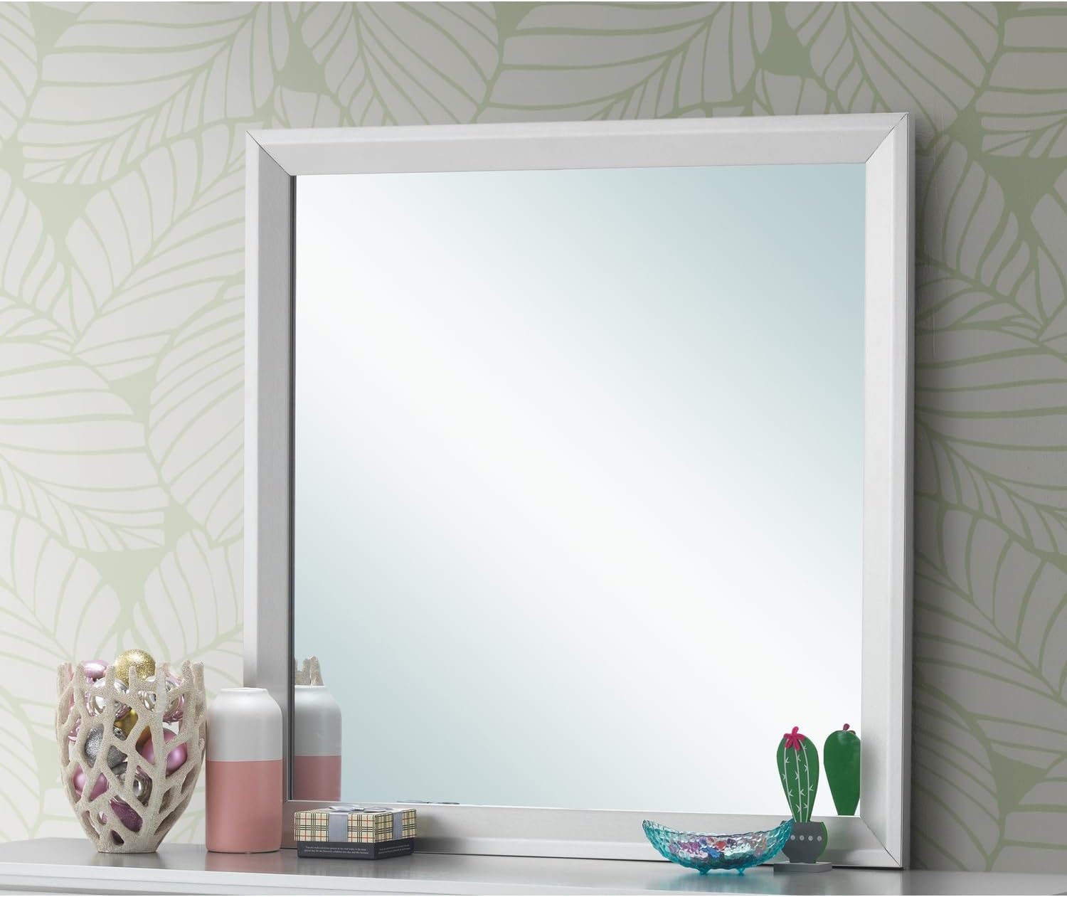 Silver Champagne Wall Mirror - Rustic Home Decor Accent Mirror for Bedroom, Living Room