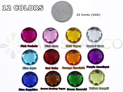 Miniatura 3 de Joyas de diamantes de imitación acrílicos redondos con parte trasera plana de 0.709 in, adornos de gemas de plástico para cosplay, disfraces