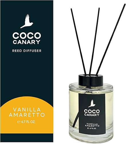 Coco Canary Difusores de caña de 6.7 onzas para el hogar, aroma a amaretto de vainilla, aroma cálido de larga duración, vainilla cremosa y amaretto