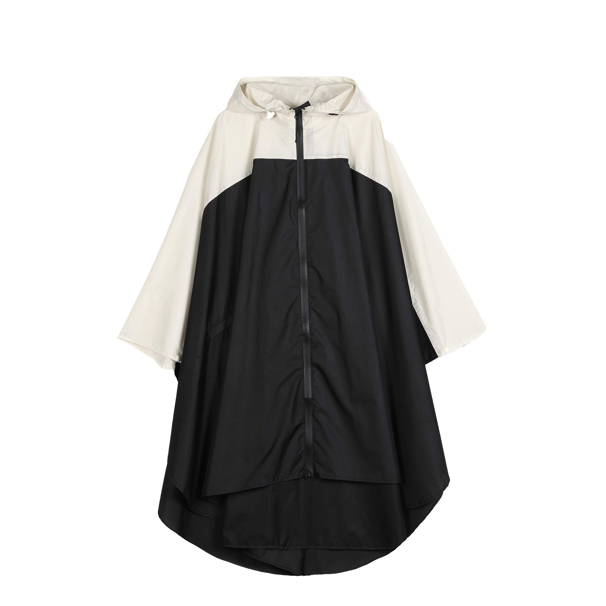 Women's Rain Poncho Stylish Waterproof Raincoat with Hood and Zip, black / white, One size