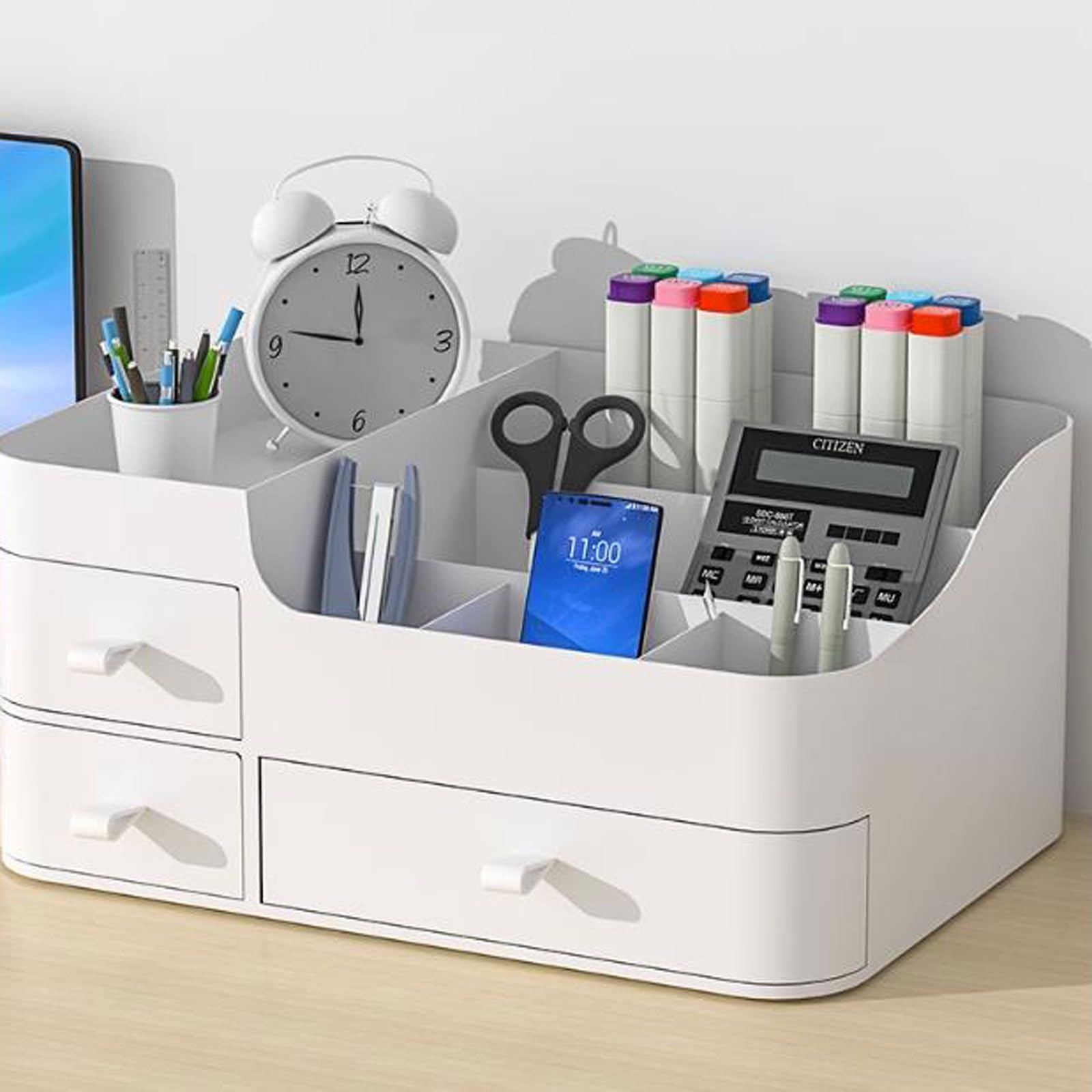 Kosmetik-Aufbewahrungsorganisator Make-up-Organizer, Aufbewahrungsbox, umfassender Kosmetik- und Hautpflege-Organizer for Schlafzimmer und Badezimmer, mit Schubladen Arbeitsplatten-Organizer(Weiß)