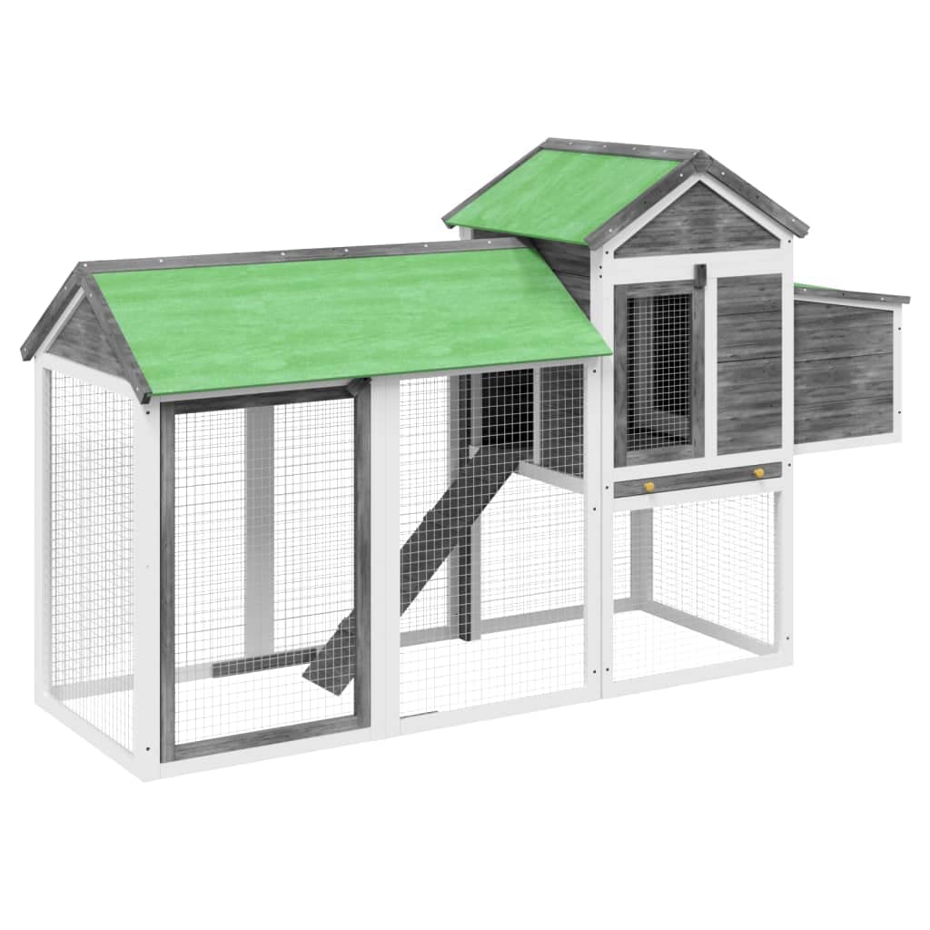 vidaXL Gallinero Madera Maciza de Pino Gris 193x65x117 cm, Corral de gallinas, nidal, gallinero Grande, Jaula de gallinas, Caja Nido de gallinas
