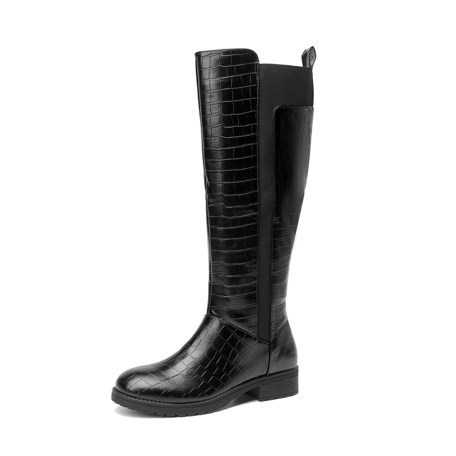 【ACLENT】Round buckle long boots Buy Black Leather Standard/Wide Fit Forever Comfort® Knee