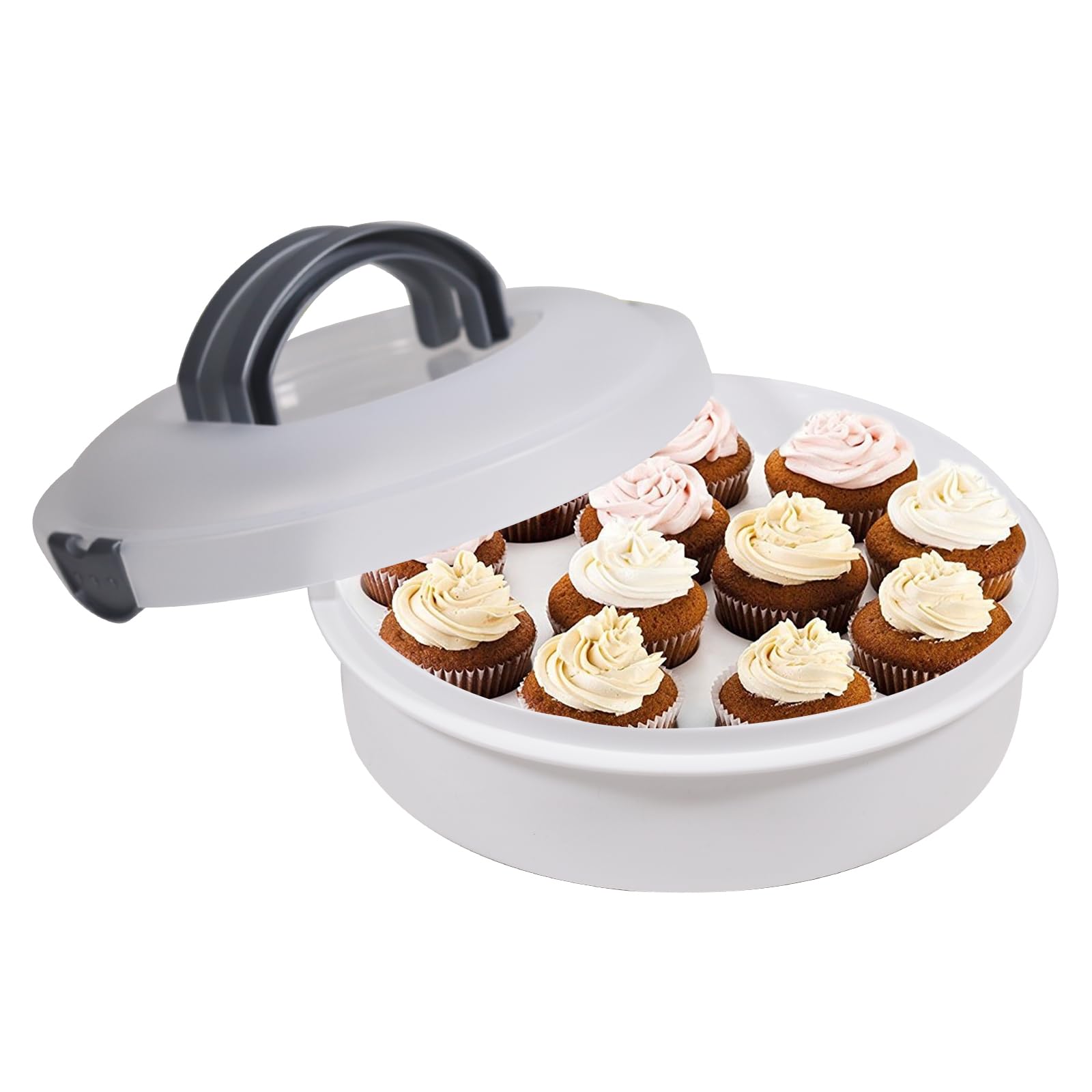 Cake Carrier with Lid and Tray, Two Tier Stackable Cup Cake Box Round Cake Container Egg Holder,Plastic Storage Container Lockable for Pies, Cookies, Nuts, Fruit Suitable for 10 inch Cake