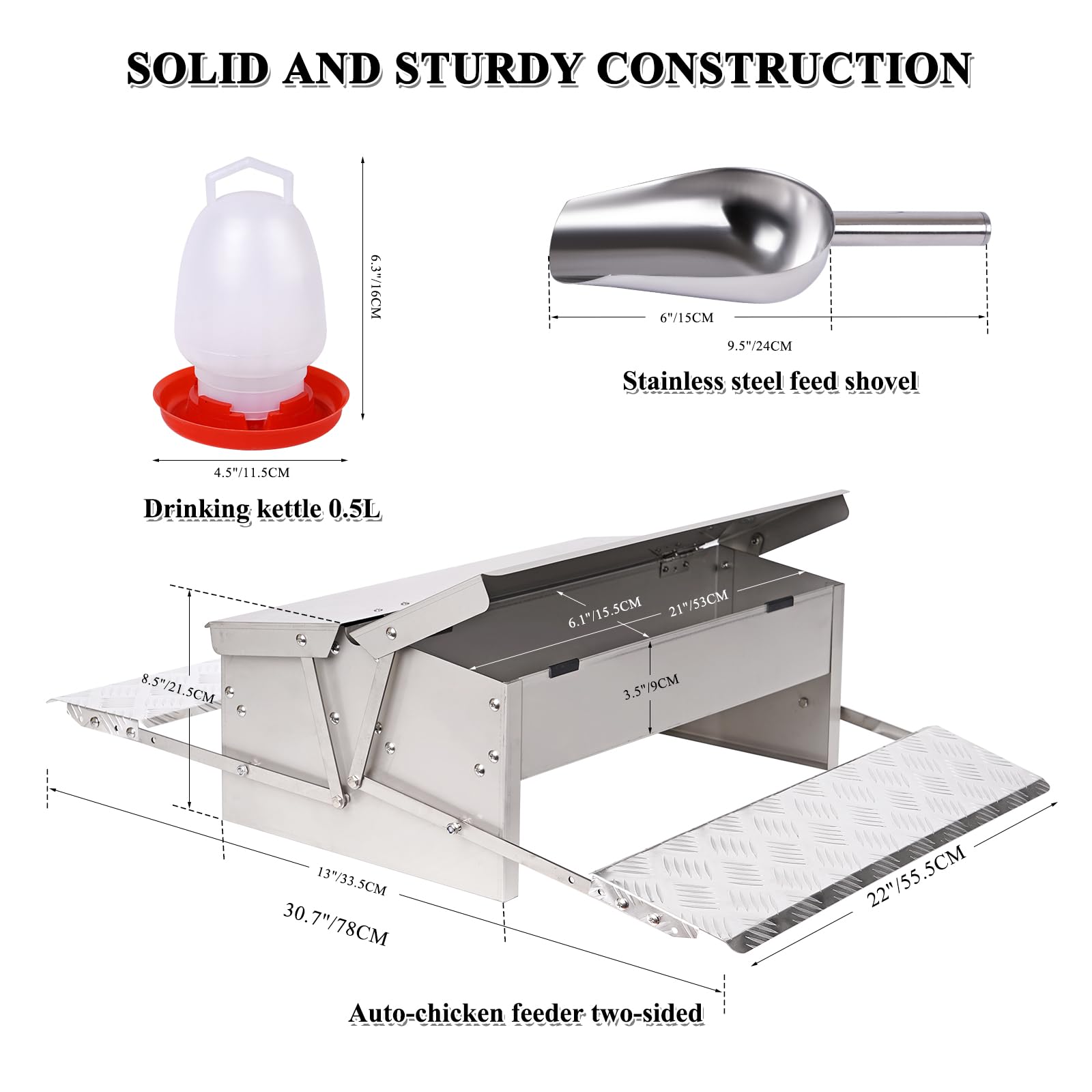 Comedero Automático para Pollos Comederos para Aves de Corral con Pedal 1 Bebedero para Pollos 1 Cuchara para Comida para Aves Sin Desperdicio Acero Inoxidable Autoapertura para Pollos, Patos, Pavos