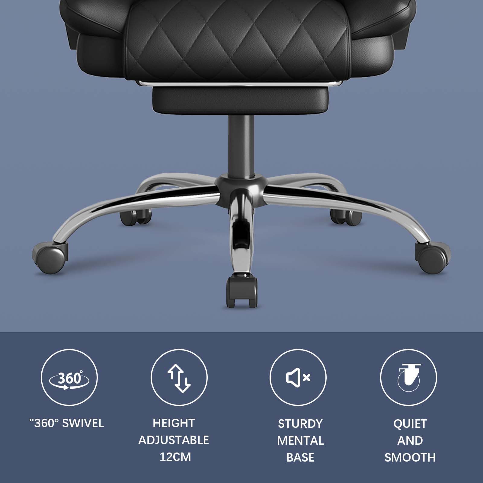 Exekutiver Ergonomischer Bürostuhl mit Fußstütze - Lederimitat neigbarer chefsessel, verstellbare Höhe und 135° neigbare Rückenlehne, Hochlehnen-Lendenstütze, für Home-Office