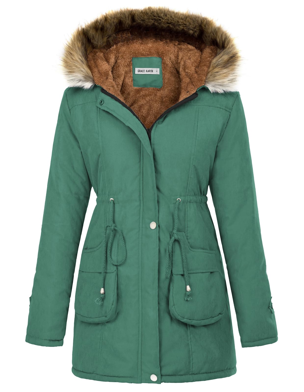 GRACE KARIN Women's Winter Coats Fleece Parkas Anoraks Hooded Military Jacket Coats