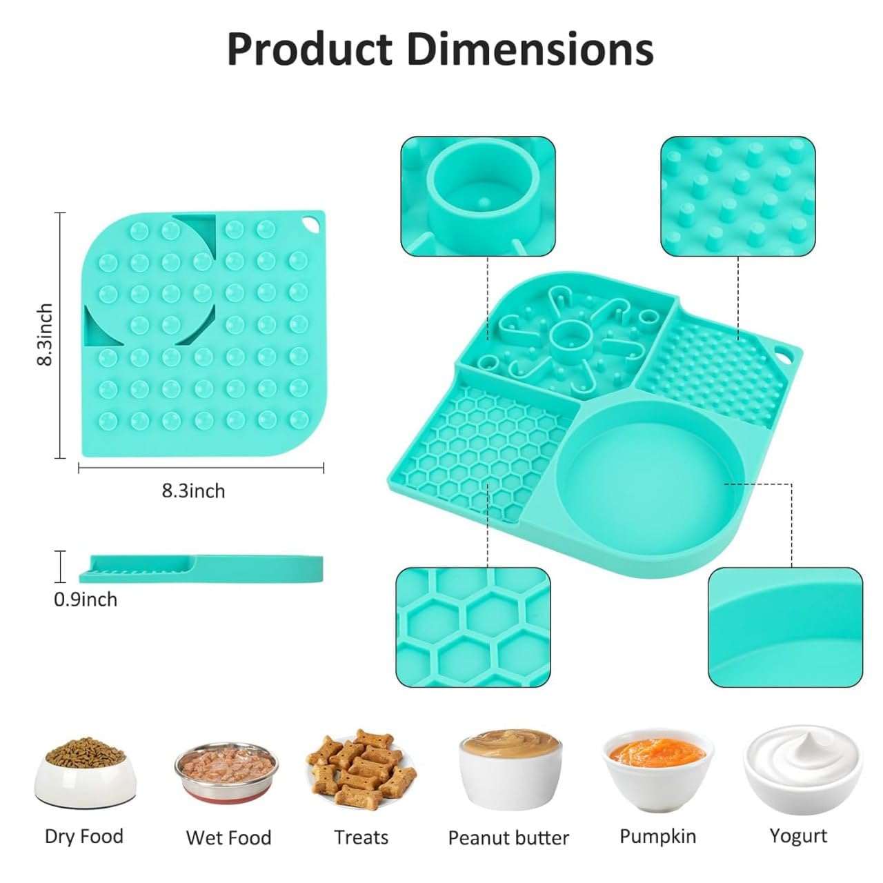 7Seas Cat Dog Slow Feeder Lick Mat - Interactive Silicone Pet Food Pad with Suction, Dishwasher Safe, Stress & Boredom Relief Treat Mat for Peanut Butter & Snacks - Multicolor 3