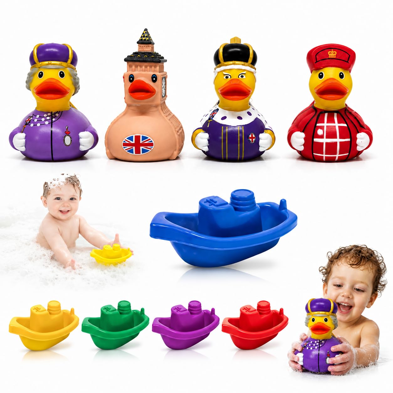 9Pcs Kids Bath Toy Set, British London Bath Ducks with Stackable Baby Boats, Floating Water Play Toys for Toddlers, Bath Time Activity Set, Christmas Birthday Gifts for Kids
