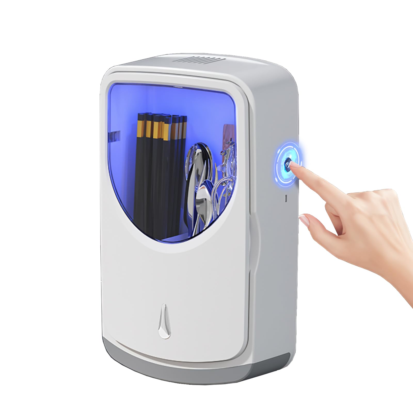 Kitchen Utensil Holder, Smart Cleaning Utensil Drying Rack with USB Rechargeable, Wall mounted Utensil Organizer with 3 compartments, Kitchen Silverware Caddy is Used to Store Forks, Knives (Grey)