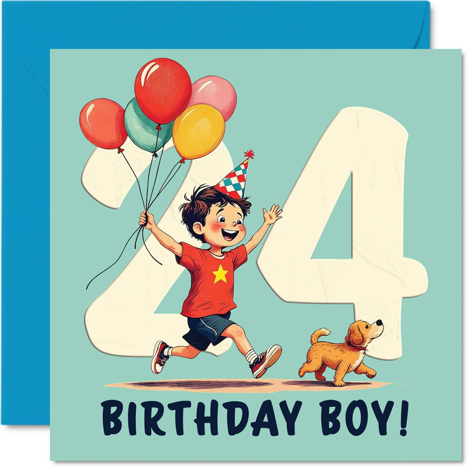 24th Birthday Cards for Men - Balloon Boy - Happy Birthday Card for 24 Year Old Man Uncle Colleague Son Brother, 145mm Bday Greeting Cards