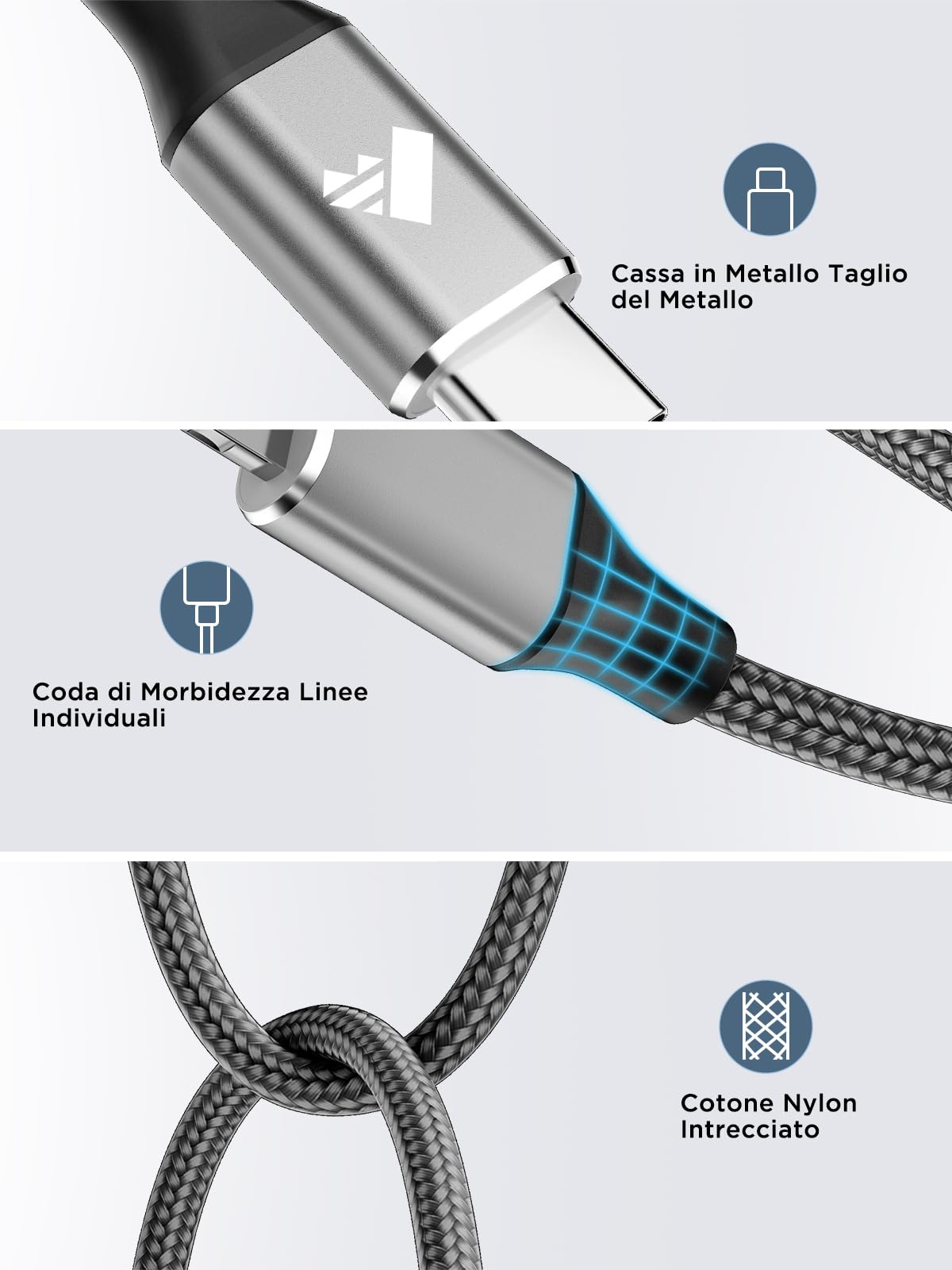 Aioneus Cavo iPhone USB C 1.8M Cavo Lightning Nylon Tipo C Filo Caricabatterie iphone Carica Rapida Caricatore per iPhone 14 13 12 11 Pro Max XS XR X 8 7 6 Plus iPad Airpods