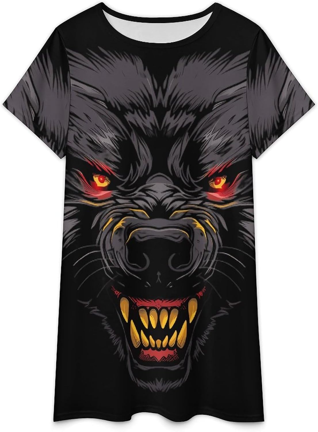 Scary Werewolf Face Women's Nightgown Short Sleeve Sleep Shirt Casual Sleepwear Night Gowns Sleepdress