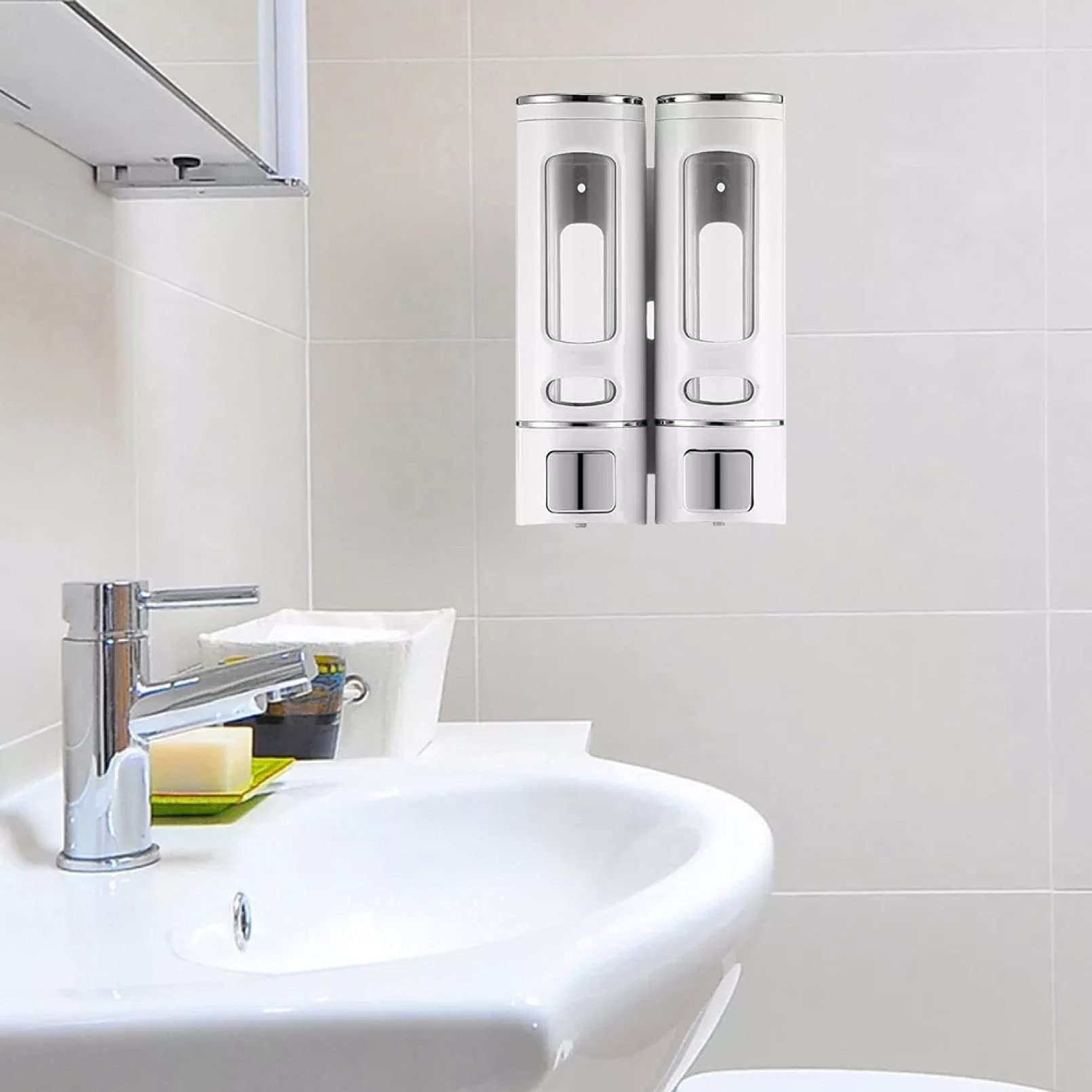 Dispensador de jabón líquido montado en la pared para cocina y baño, capacidad de 400 ml, botella de champú de gel de ducha, ideal para hotel y uso doméstico
