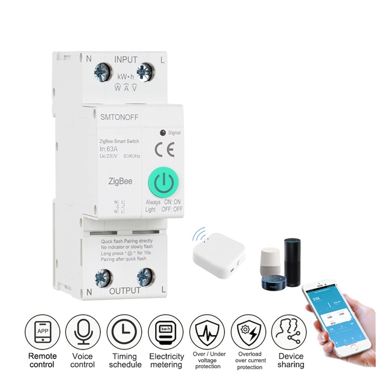 Medidor De Consumo Electrico, Tuya Smart ZigBee Energy Meter IoT Switch Over Bajo Voltaje Protección contra sobrecarga Medidor prepago, Fácil de Instalar