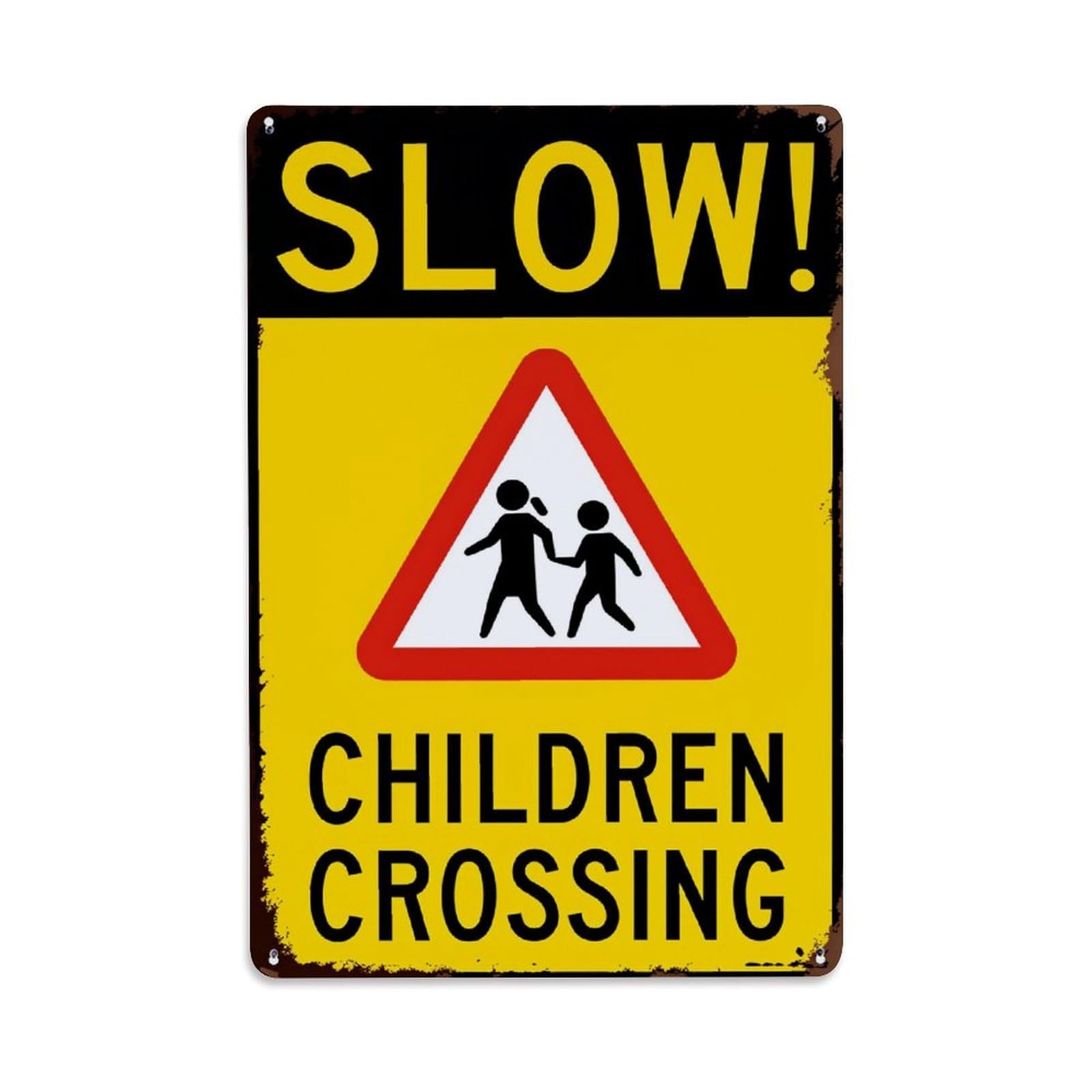 Lzwbntey Vintage Slow Children Crossing Sign Pattern Metal Tin Sign Retro Wall Decor For Home Bar Garage Cafe, Indoor & Outdoor Decorative Metal Poster, 8X12 Inch