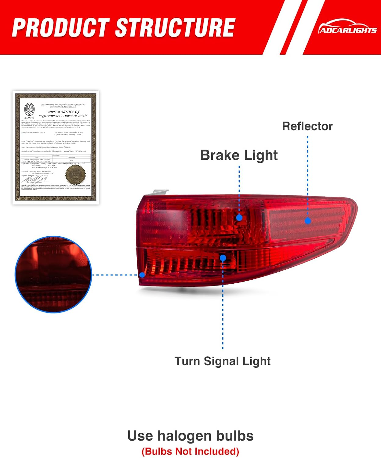for 2005 Honda Accord 4 Door Sedan Tail Light Assembly OE Style Halogen Driver and Passenger Side Replacement (Bulbs Not Included) HO2801160 33551SDAA11（W/O Bulbs）