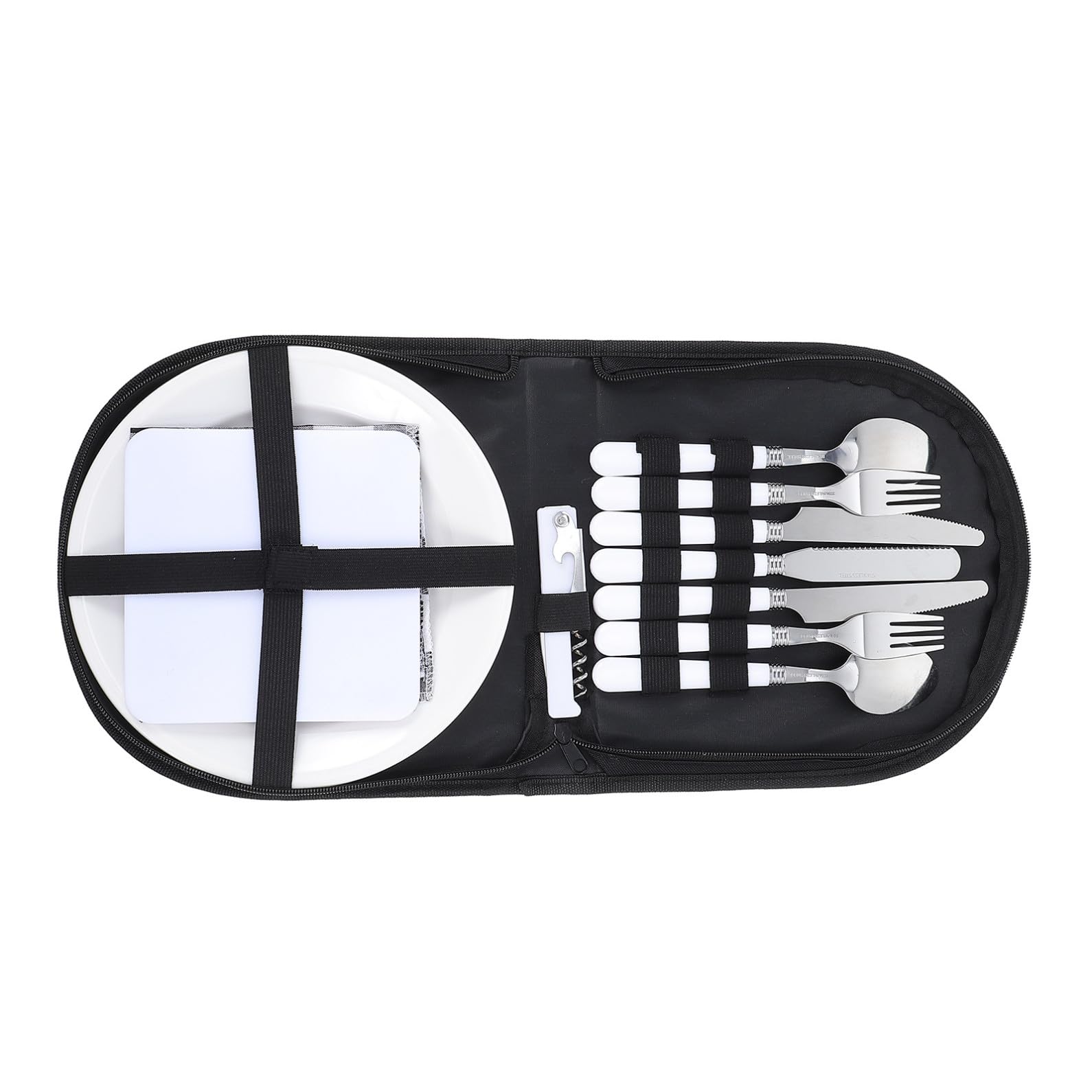Homoyoyo Set de Couverts Multifonctions en Acier Inoxydable pour Camping et Barbecues, Kit Complet Réutilisable pour Pique-Niques Cuisine Extérieure, 1 Set Noir Léger et Facile à