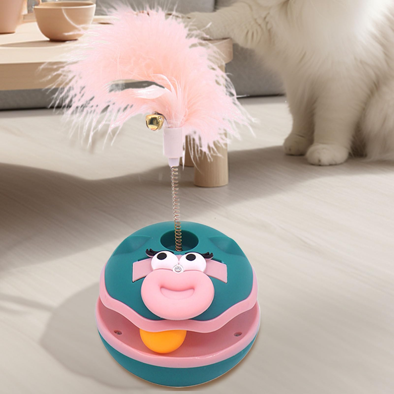 Giochi per Gatti con Piume Palla Animata Interattiva Giocattoli per Gatti | Gatti con Campanello e Penne Tenerine, Giochi Interni Anti Noia per Animali Domestici