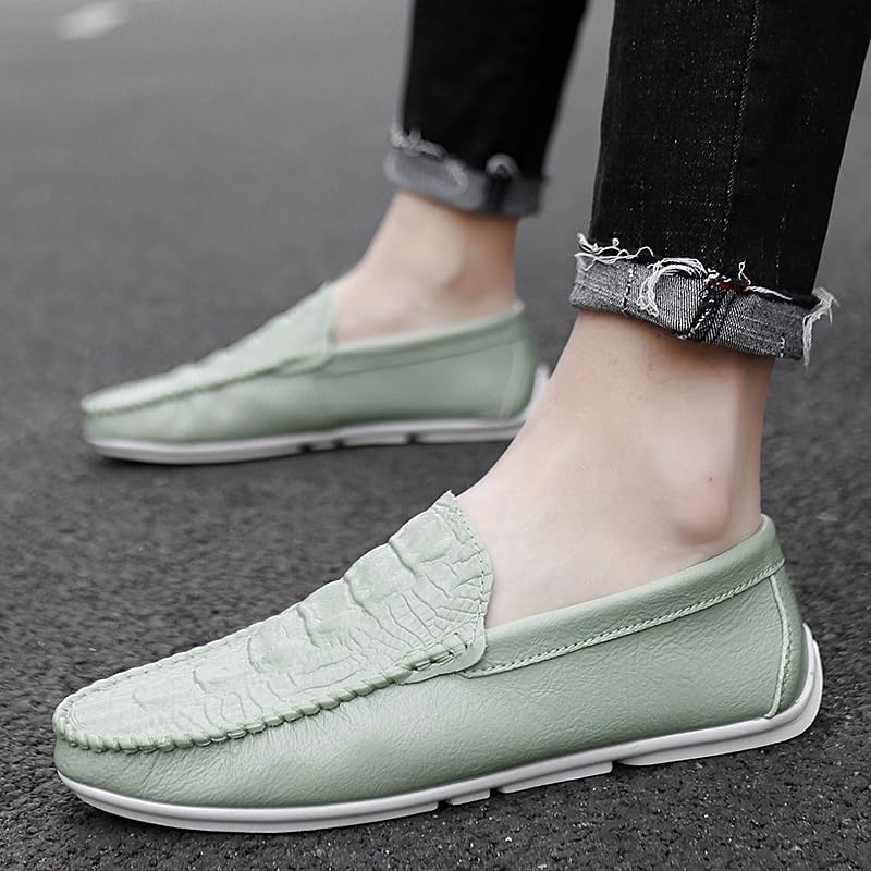 Men's Loafers Shoes Round Toe Crocodile Print Vegan Leather Anti-Slip Lightweight Flat Heel Outdoor Slip-on4