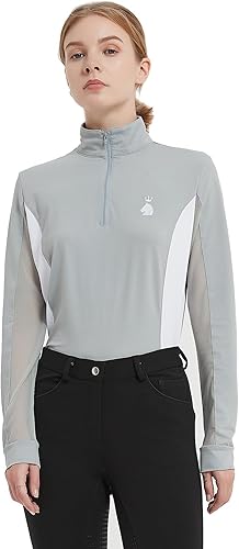 HR Farm - Camisa de manga larga Ice Feel de secado rápido para mujer Gris oscuro, Gris 01, Azul Marino, Blanco, Blanco/Negro, Blanco/Gris, Gris