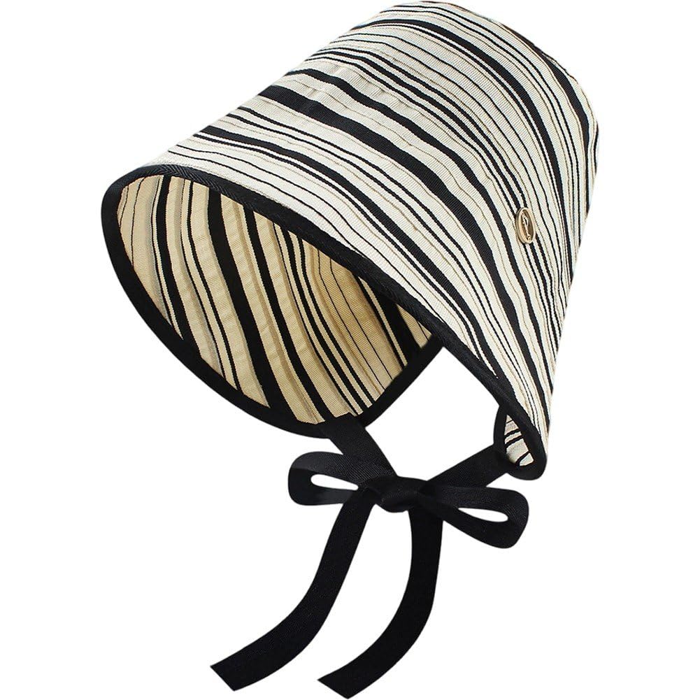 Sslvya Striped Bucket Hat Elegant Tie Fisherman Hat Womens Sun Hat for Travel Fishing Summer Outdoor Activities