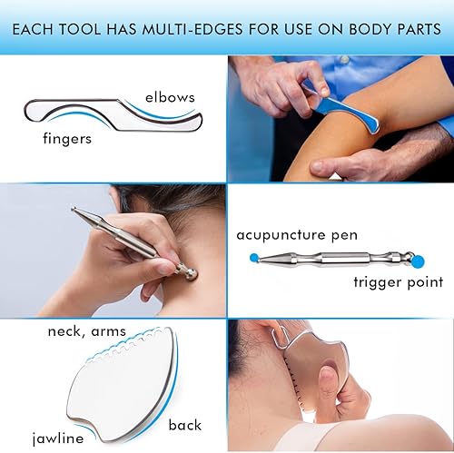 Miniatura 5 de Allshow Gua Sha - Juego de herramientas de masaje para raspar, herramientas guasha de acero inoxidable, raspador muscular para terapia de tejidos