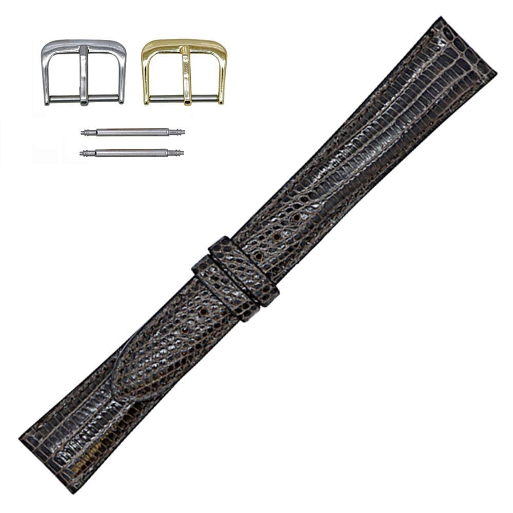 Real Leather CreationsExotic Watch Band Lizard Watch Strap with Hand-Painted Edges | Watch Band with 2 Interchangeable Silver And Gold Buckles & Complementary Spring Bars