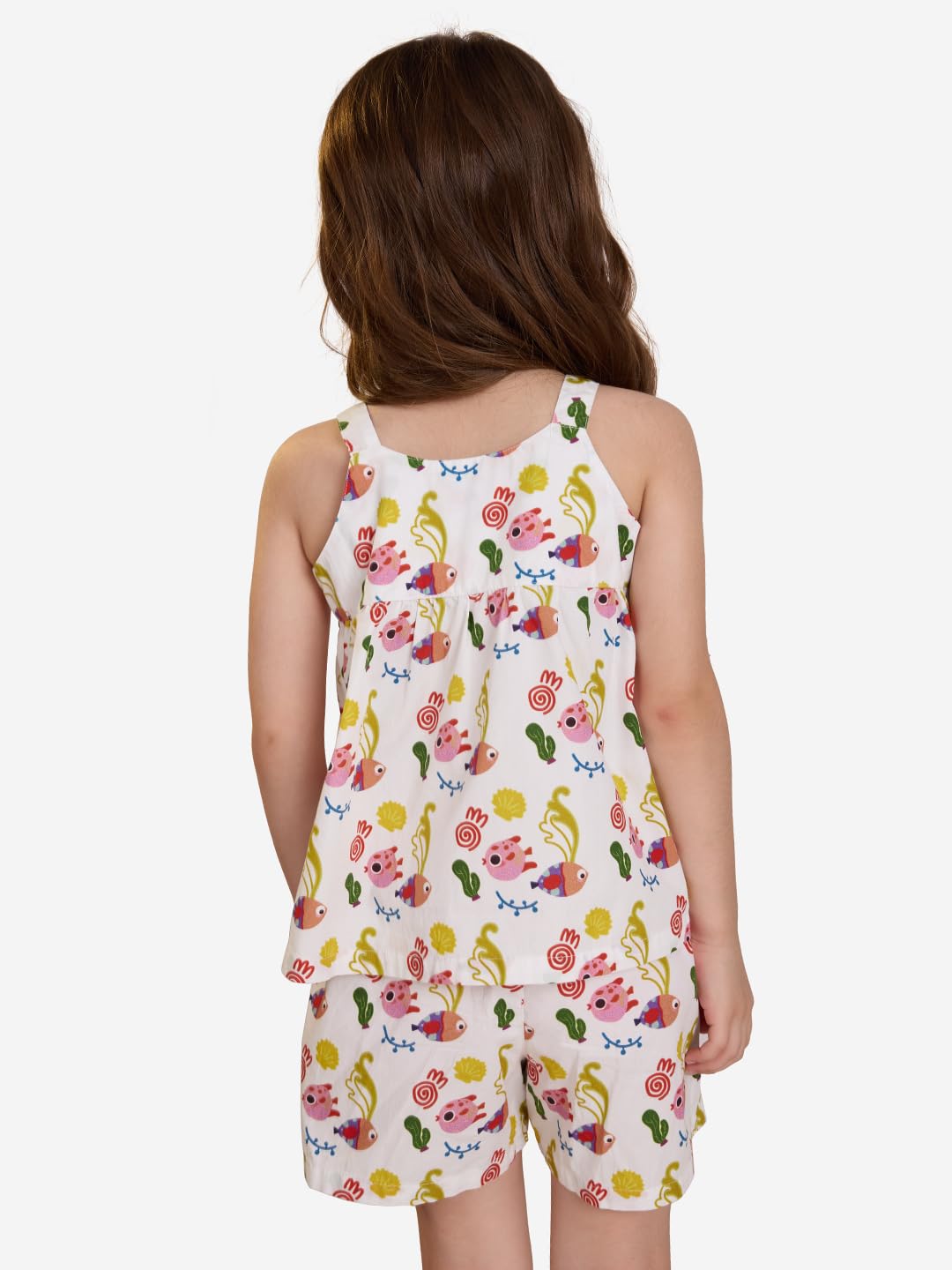 The Souled Store Little Fishy Girls - Camiseta de algodón con cuello redondo sin mangas, color blanco