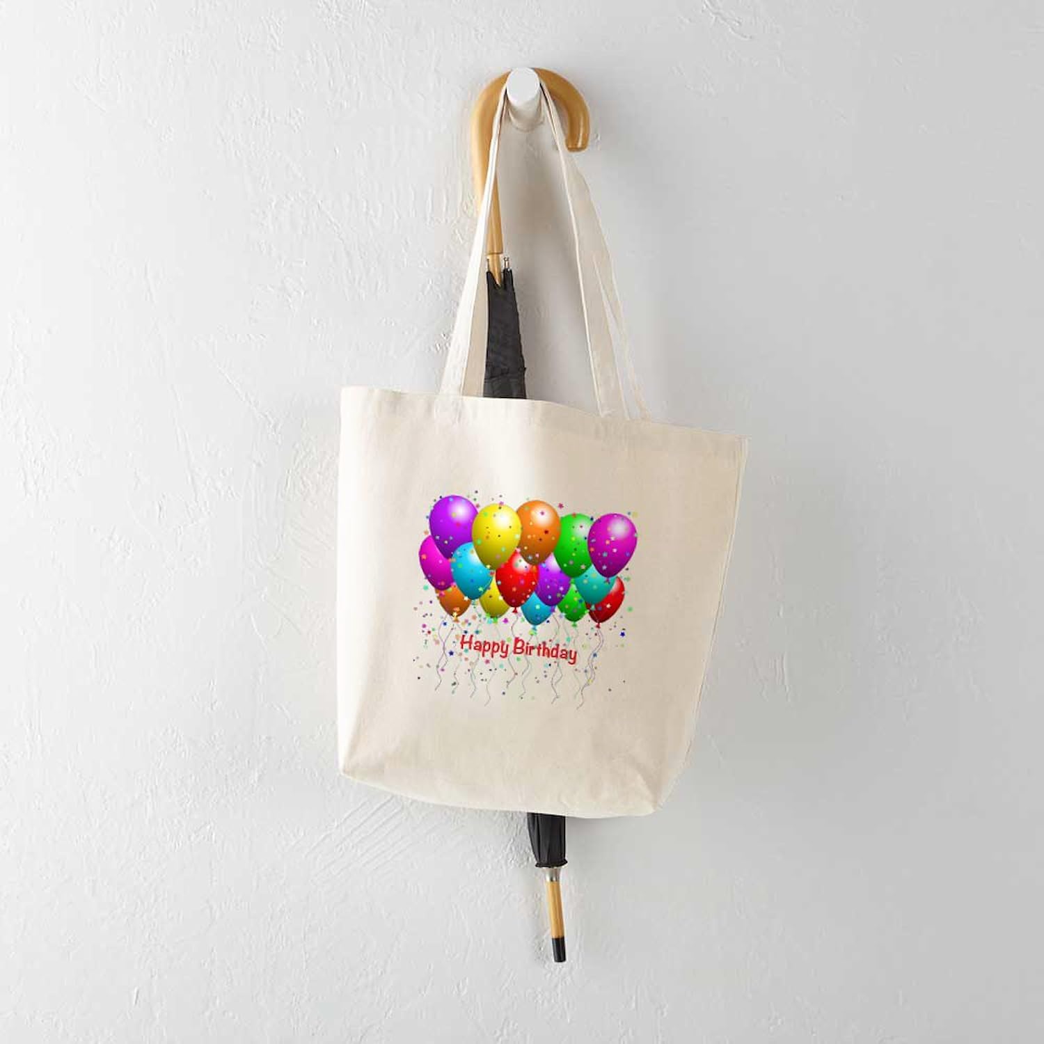 CafePress Happy Birthday Balloons Tote Bag Reusable Natural Beige Canvas Shopping Bag