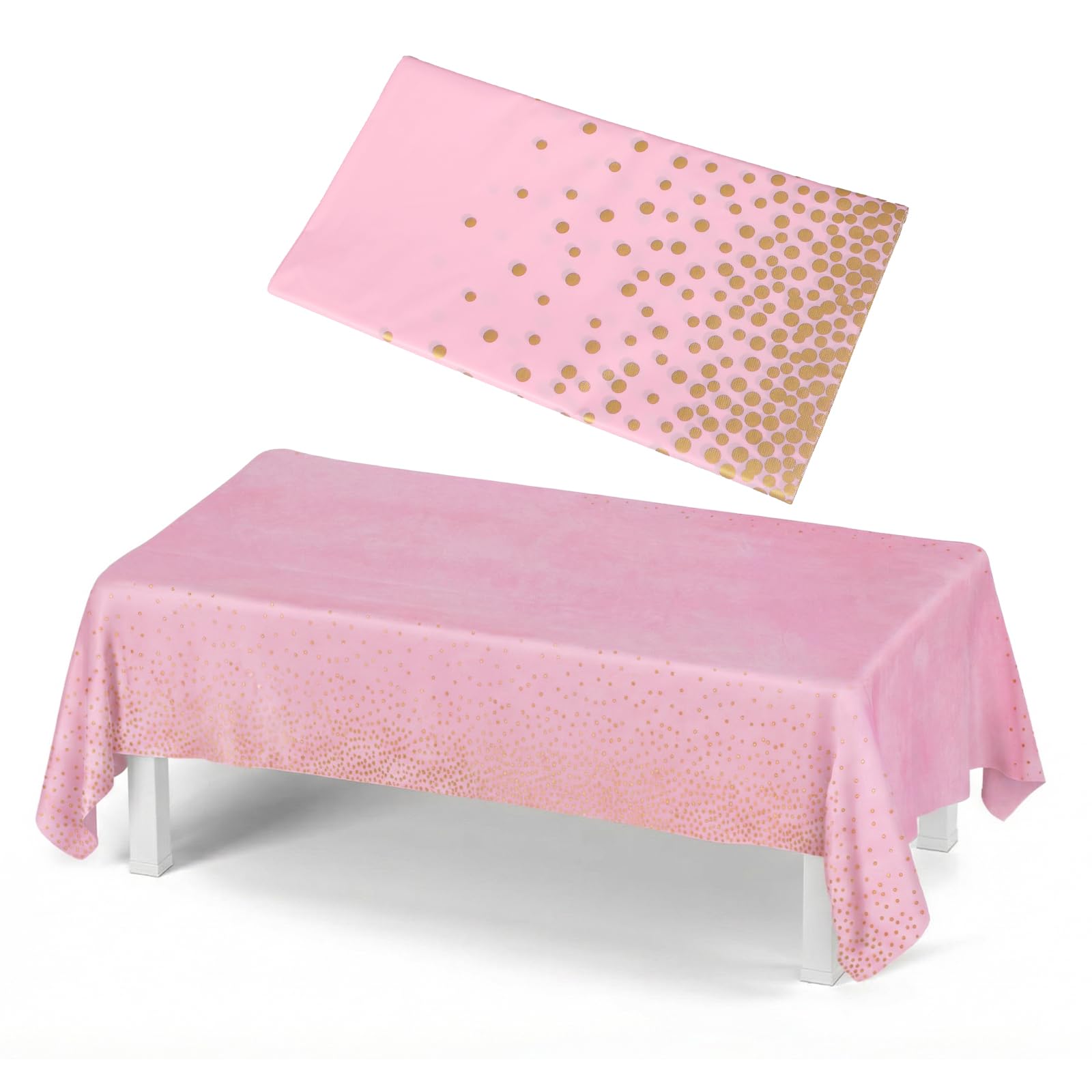 Geukmun Pink and Gold Plastic Table Cloth Disposable, 54x108inch Birthday Tablecloth with Foil Polka, Waterproof Rectangle Party Table Cover for Birthday Decorations, Picnic, Wedding, Baby Shower