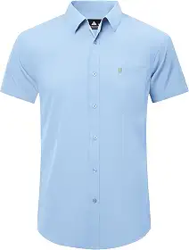 Camisa social masculina casual de manga curta com botão e bolso