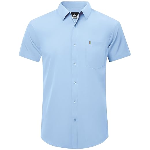 Camisa social masculina casual de manga curta com botão e bolso
