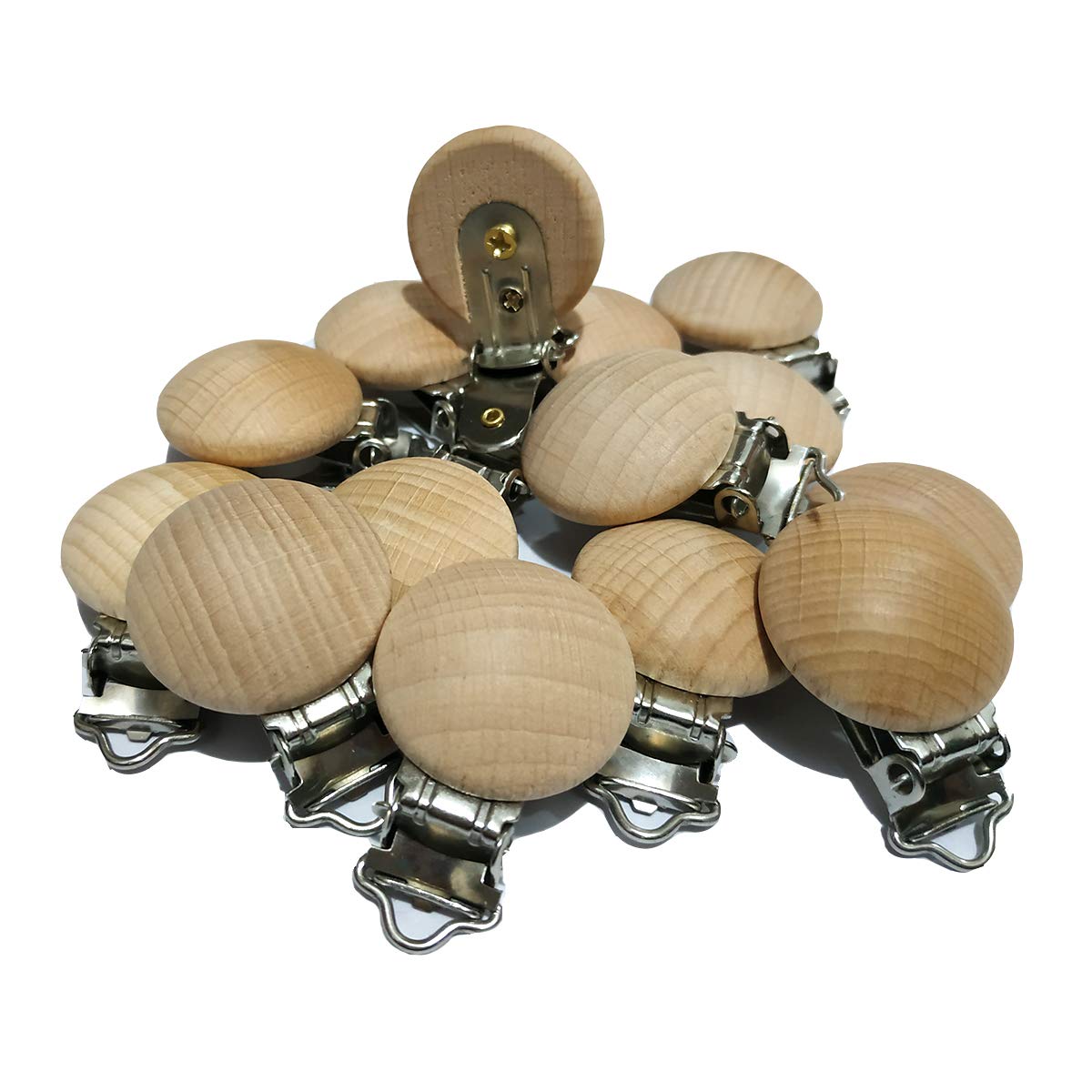 20pcs/lot Metal Wooden Suspender Pacifier Clips Solid Color Dummy Holders Cute Soother Clasps DIY Pacifier Chain Accessories (3.5cm withouthole)