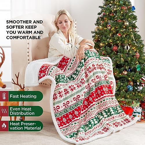 Westinghouse Heated Throw Blanket, Super Soft Flannel to Sherpa Electric Throw with 6 Heating Levels & 2-10 Hours Auto Off, Fast Heating & Overheat Protection, 50x60 Inch, Christmas Tree