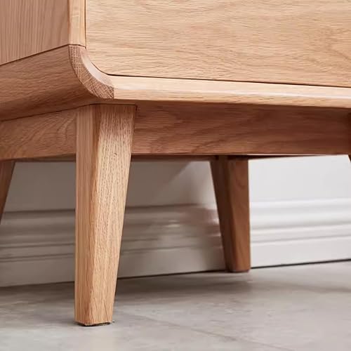 Miniatura 6 de Bamskov Mesita de noche 100% madera de roble maciza con cajón doble, práctica mesita de noche moderna de mediados de siglo para dormitorio,
