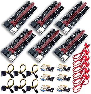 Cryptoshack 6 Pack 009S PCI-E 16x to 1x Riser Adapter Card includes 60cm USB Extension Cable & 6 Pin PCI-E to SATA Power Cable - GPU Riser Molex and PCIE Connector - Ethereum Mining ETH Rig