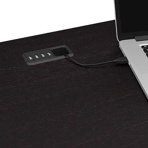 Miniatura 9 de Cabot - Escritorio en forma de L con gabinete y estantería de 5 estantes en roble espresso