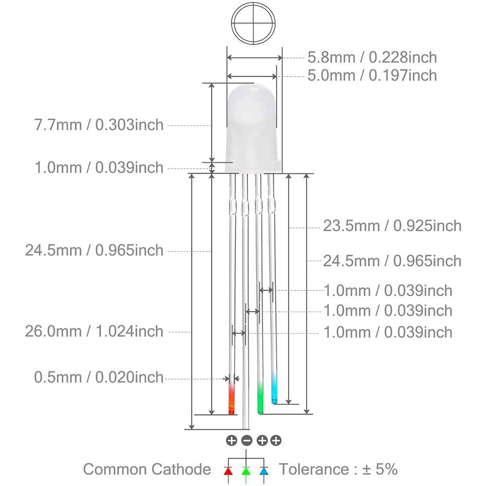 LED Diodo ad emissione di luce 5mm RGB Tri-Color Catodo comune 4Pin Rosso/Verde/Blu per Arduino PCB