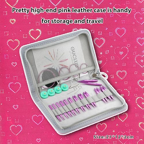 Image of Guclud 2-Inch Short Interchangeable Circular Knitting Needles Set | US 2.5-11 (3.0-8.0mm) | 12-Pair of Metal Small Circular Needles | 4 Cables (6 inch, 8 inch, 12 inch, and 16 inch), Accessories & Case