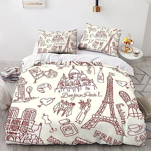 Parure de lit Tour Eiffel en microfibre style industriel avec 2 taies d'oreiller