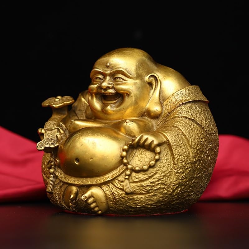 Posąg Buddy do wnętrz Rzemiosło Ozdoby Mosiądz Uśmiechnięty Budda Maitreya Budda Bodhisattwa Dekoracja Domu Statua Medytująca Statua Buddy Rzeźba (M)