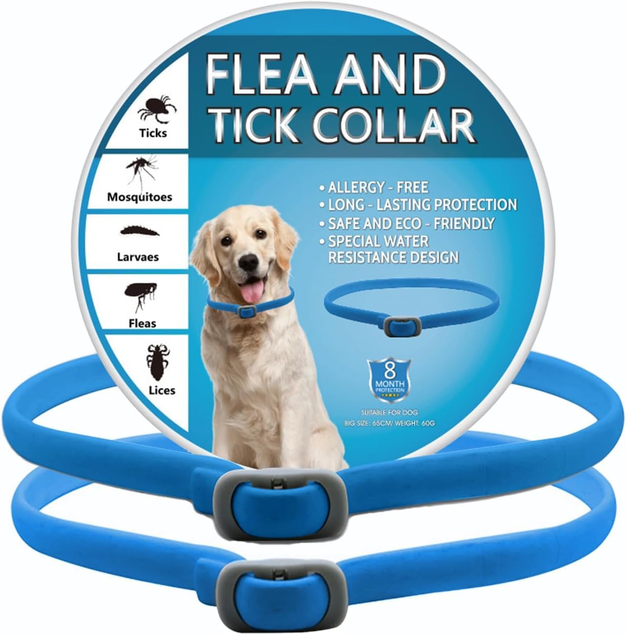 2 Pack - 8 Months Outdoor Dog Collar for Bushes and Grass, Waterproof Dog Collar for Small Medium Large Breed Puppies, One Size