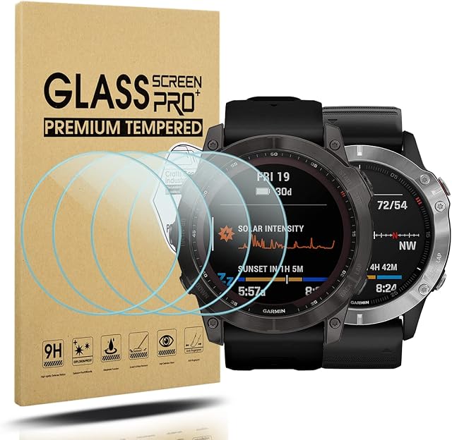 Diruite 4-Pack for Garmin Fenix 6X Tempered Glass Screen Protector for Garmin 6X Pro/6X Pro Solar/6X Smart Watch[9H Hardness] [Anti-Scratch]