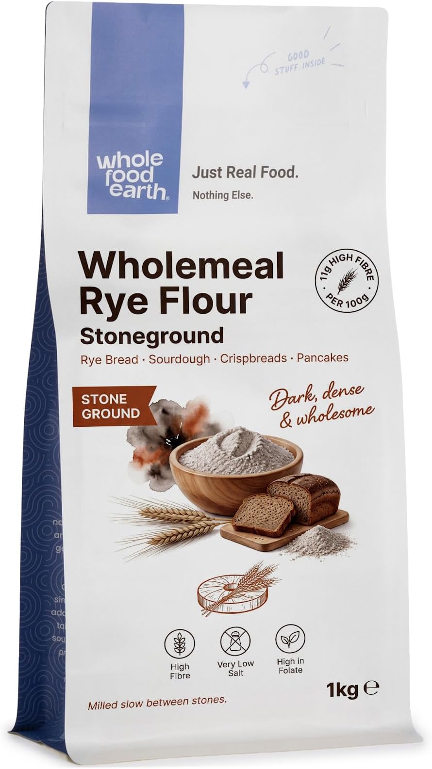 100% Wholemeal Rye Flour (Stoneground) 1kg, High Fibre