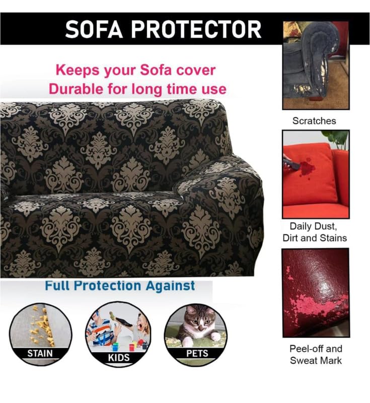 Image of HK Printed 5 Seater Sofa Cover Big Elasticity Cover Stretch Universal Sofa Slipcover 5 Seater (3 Seater Size 185-230cm and 1 Seater Size 90-145cm)