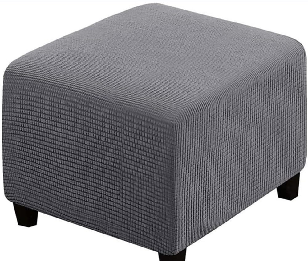 SWJ-swjssb Stretch Corduroy Ottoman Slipcover,Square Footstool Cover Large Brown Grey Black Footrest Pouffe Protector Covers With Elastic Bottom Washable Super Soft Ottoman Covers(Dark grey,70x70 cm)
