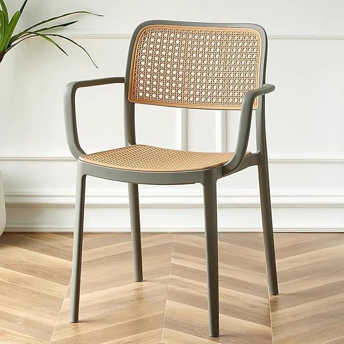 Image of Creative Grey Cafe Chair with Woven Rattan Look - Lightweight, Elegant and Ideal for Coffee Shops, Homes, and Commercial Use (Pack of 1)